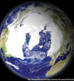 Globe of the earth, covered with snow