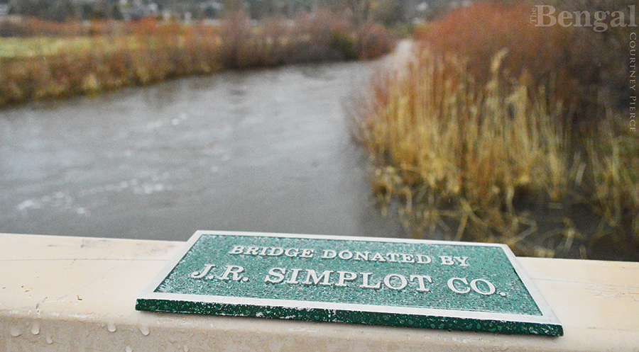 Portneuf River "Bridge Donated by J.R. Simplot Co." plaque