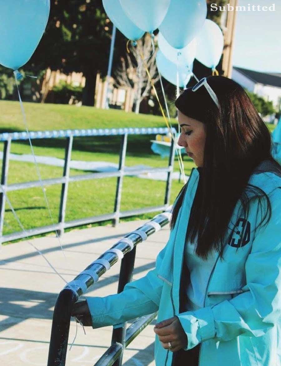 Woman wearing a blue jacket