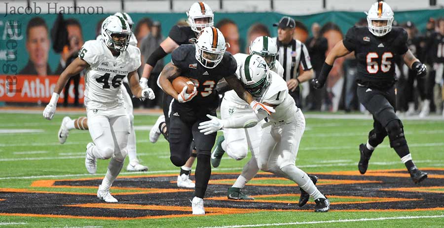 ISU football player in black jersey