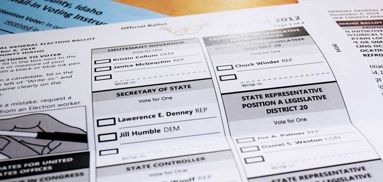 Close up of absentee ballot