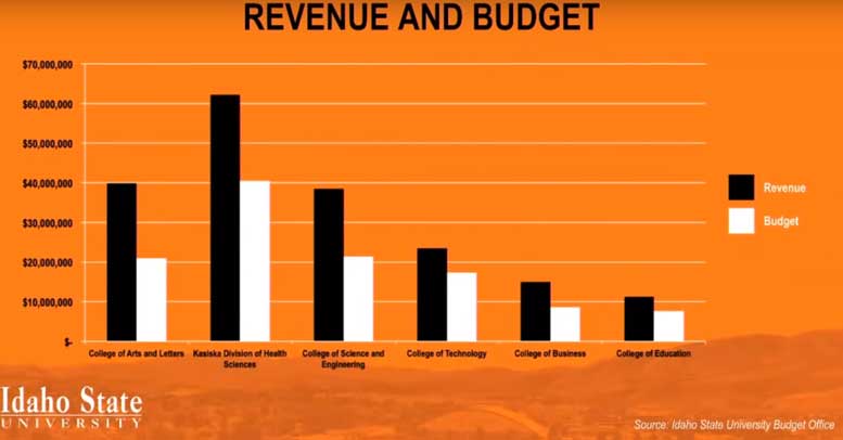 Graph depicting the revenue each college brings in and their respective budgets.