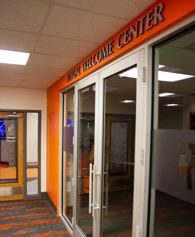 Outside of doors for new student welcome center