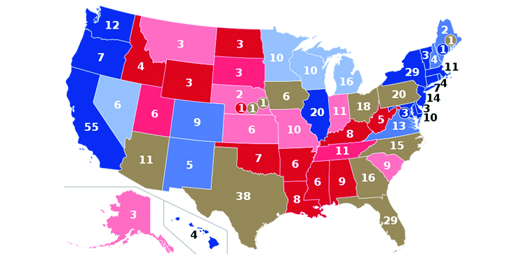 Map of US states and their likely presidential election results