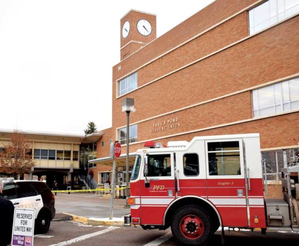 Firetruck parked outside the PSUB.
