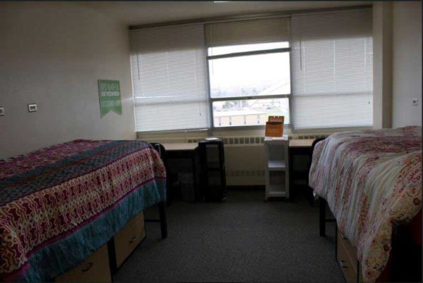 Dorm in Turner Hall with two beds.